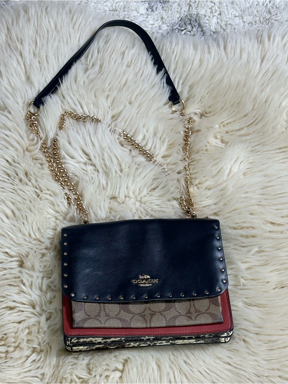 Coach Multi-Panel Crossbody Bag in Black, Red and Signature Canvas